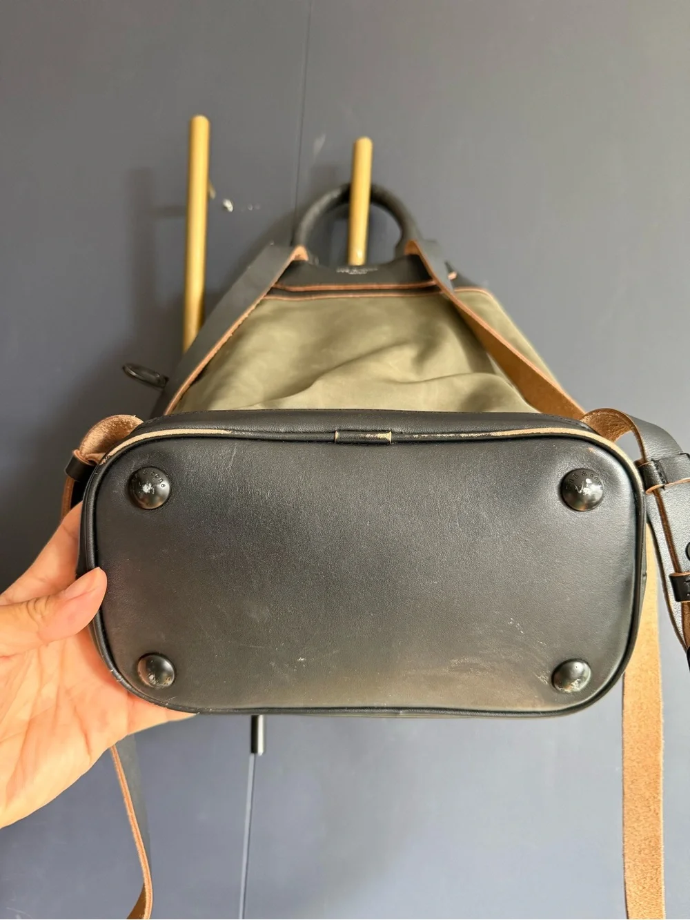 Rag & Bone $450 Mini Pilot Backpack, Olive Green Nylon w/ Leather Trim, GUC